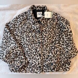 NWT Zara Leopard Print Wool Blend Cropped Jacket Size S